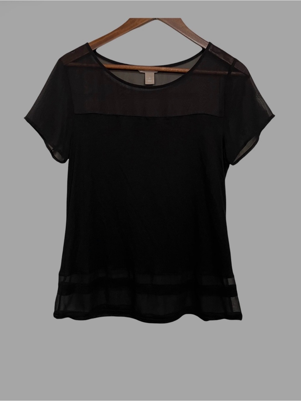 Banana Republic Black Short-Sleeve Sheer-Yoke Blouse Sz S